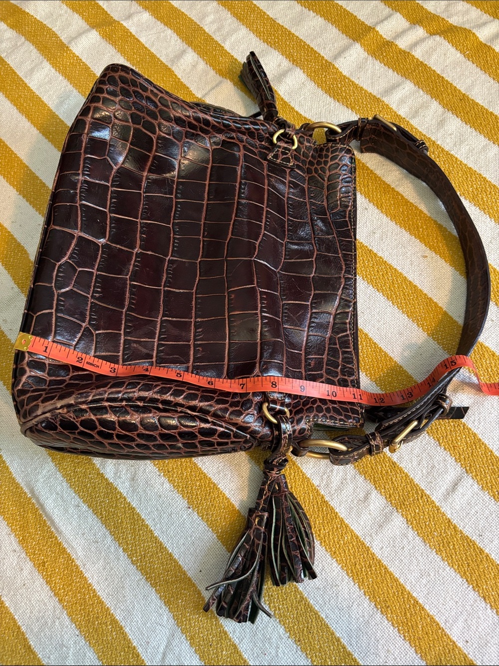 Dooney & Bourke Dark Brown Croc-Shoulder Bag - Picture 6 of 14